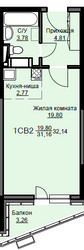 Планировка студии(квартира) площадью 32.8 квадратных метров в ЖК “ЖК Соболевка”