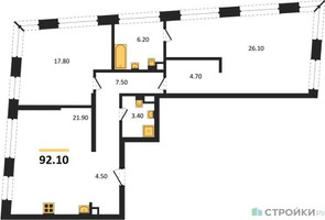 Планировка двухкомнатной(квартира) площадью 92.1 квадратных метров в “ЖК Архитектурный проект RAKURS (Ракурс)”