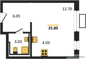 Планировка студии(квартира) площадью 25.81 квадратных метров в “ЖК Прибрежный Парк”