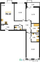 Планировка трехкомнатной(квартира) площадью 78.1 квадратных метров в “ЖК Бунинские кварталы”