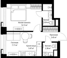 Планировка однокомнатной(квартира) площадью 35.64 квадратных метров в “ЖК Веер”