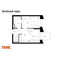 Планировка однокомнатной(квартира) площадью 36.7 квадратных метров в “ЖК Зеленый парк”