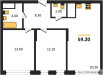 Планировка двухкомнатной(квартира) площадью 59.2 квадратных метров в “ЖК Переделкино Ближнее”