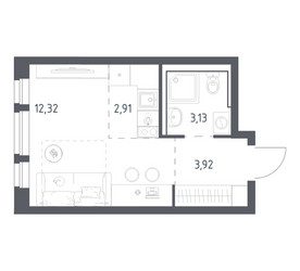 Планировка студии(квартира) площадью 22.28 квадратных метров в ЖК “ЖК Квартал Авиаторов”