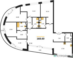 Планировка 4+ комнатной(квартира) площадью 168.6 квадратных метров в “ЖК Остров”