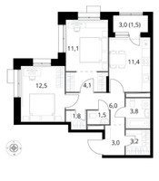 Планировка двухкомнатной(квартира) площадью 59.9 квадратных метров в “ЖК 1-й Саларьевский (Первый Саларьевский)”