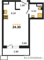 Планировка студии(квартира) площадью 24.3 квадратных метров в “ЖК Родные кварталы”