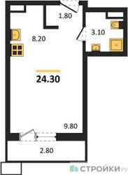 Планировка студии(квартира) площадью 24.3 квадратных метров в ЖК “ЖК Родные кварталы”