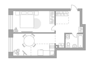 Планировка однокомнатной(квартира) площадью 58.23 квадратных метров в ЖК “ЖК Павелецкая от Гранель”