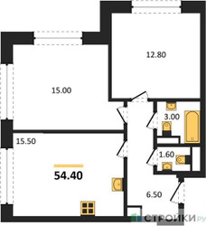 Планировка двухкомнатной(квартира) площадью 54.6 квадратных метров в ЖК “ЖК МАРК”