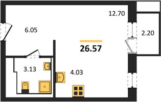 Планировка студии(квартира) площадью 26.57 квадратных метров в “ЖК Квартал Сабурово”