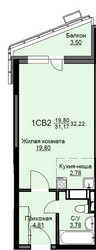 Планировка студии(квартира) площадью 32.7 квадратных метров в ЖК “ЖК Соболевка”