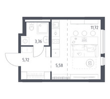 Планировка студии(квартира) площадью 26.38 квадратных метров в “ЖК Горки Парк”