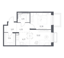 Планировка однокомнатной(квартира) площадью 48.07 квадратных метров в “ЖК Долина Яузы”