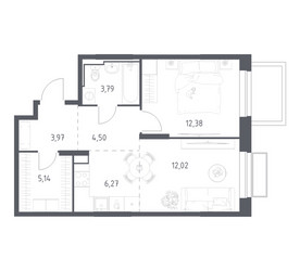 Планировка однокомнатной(квартира) площадью 48.07 квадратных метров в ЖК “ЖК Долина Яузы”