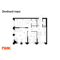 Планировка трехкомнатной(квартира) площадью 70.9 квадратных метров в “ЖК Зеленый парк”