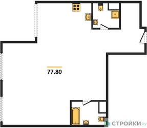 Планировка двухкомнатной(квартира) площадью 77.8 квадратных метров в ЖК “ЖК Наметкин Тауэр”