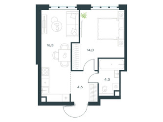 Планировка однокомнатной(квартира) площадью 39.2 квадратных метров в ЖК “ЖК Левел Южнопортовая”