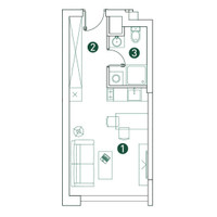 Планировка студии(квартира) площадью 26 квадратных метров в “ЖК Вэри на Ботанической”