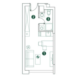 Планировка студии(квартира) площадью 26 квадратных метров в ЖК “ЖК Вэри на Ботанической”