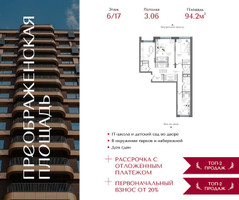 Планировка трехкомнатной(квартира) площадью 94.2 квадратных метров в “ЖК Преображенская Площадь”