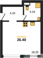 Планировка студии(квартира) площадью 26.4 квадратных метров в “ЖК Wave (Вейв)”