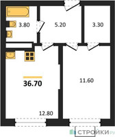 Планировка однокомнатной(квартира) площадью 36.7 квадратных метров в “ЖК Видный берег 2”