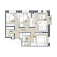Планировка 4+ комнатной(квартира) площадью 72.1 квадратных метров в “ЖК Станиславский”