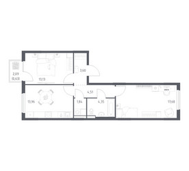 Планировка двухкомнатной(квартира) площадью 59.7 квадратных метров в ЖК “ЖК Горки Парк”