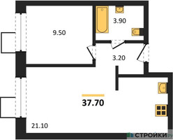Планировка однокомнатной(квартира) площадью 37.7 квадратных метров в “ЖК Никольский квартал Отрада”