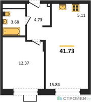 Планировка однокомнатной(квартира) площадью 41.7 квадратных метров в “ЖК Новоград Павлино”