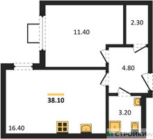 Планировка однокомнатной(квартира) площадью 38.1 квадратных метров в “ЖК Лучи-2”