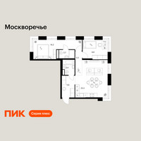 Планировка двухкомнатной(квартира) площадью 62.5 квадратных метров в “ЖК Москворечье”