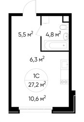 Планировка студии(квартира) площадью 27.2 квадратных метров в ЖК “ЖК Переделкино Ближнее”