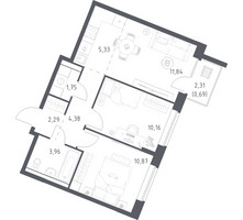 Планировка двухкомнатной(квартира) площадью 51.27 квадратных метров в “ЖК Квартал Западный”