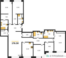 Планировка 4+ комнатной(квартира) площадью 176.3 квадратных метров в “ЖК Остров”