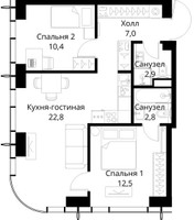 Планировка двухкомнатной(квартира) площадью 58.4 квадратных метров в “ЖК Сити Бэй”