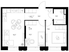 Планировка двухкомнатной(квартира) площадью 46.2 квадратных метров в “ЖК Москворечье”