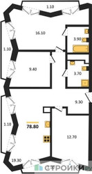 Планировка трехкомнатной(квартира) площадью 78.8 квадратных метров в ЖК “ДД:ОО:ММ. Дом на Часовой”