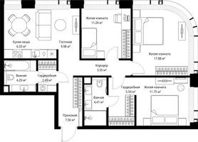 Планировка трехкомнатной(квартира) площадью 84.73 квадратных метров в “ЖК Веер”
