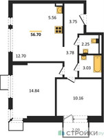Планировка двухкомнатной(квартира) площадью 56.7 квадратных метров в “ЖК Горки Парк”