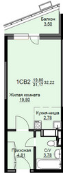 Планировка студии(квартира) площадью 32.5 квадратных метров в ЖК “ЖК Соболевка”