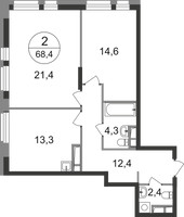 Планировка двухкомнатной(квартира) площадью 68.4 квадратных метров в “ЖК Первый Московский”