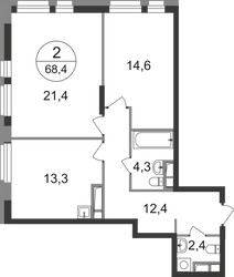 Планировка двухкомнатной(квартира) площадью 68.4 квадратных метров в ЖК “ЖК Первый Московский”