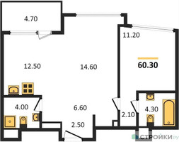 Планировка однокомнатной(квартира) площадью 60.3 квадратных метров в “ЖК ROTTERDAM (Роттердам)”