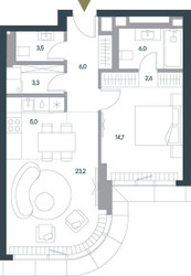 Планировка двухкомнатной(квартира) площадью 64.3 квадратных метров в ЖК “ЖК Springs (Спрингс)”