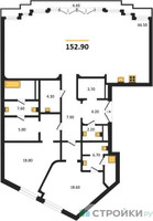 Планировка двухкомнатной(квартира) площадью 152.9 квадратных метров в “ЖК Николь”