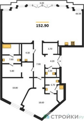 Планировка двухкомнатной(квартира) площадью 152.9 квадратных метров в ЖК “ЖК Николь”