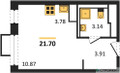 Планировка студии(квартира) площадью 21.5 квадратных метров в “ЖК Пригород Лесное”