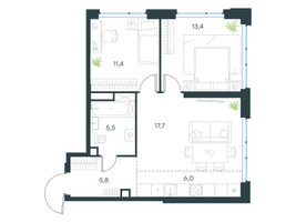 Планировка трехкомнатной(квартира) площадью 59.8 квадратных метров в “ЖК Левел Мичуринский”